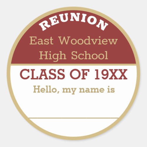 New Class reunion name tag stickers