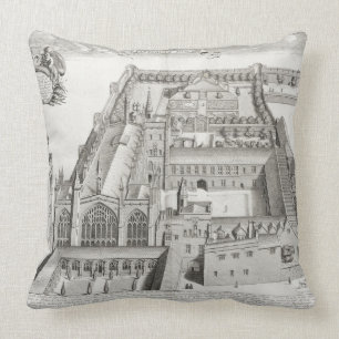 New College, Oxford, from 'Oxonia Illustrata', pub Throw Pillow
