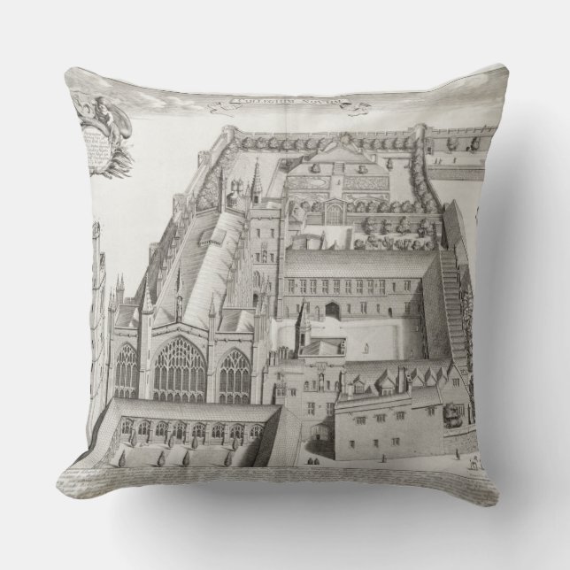 New College, Oxford, from 'Oxonia Illustrata', pub Throw Pillow (Front)
