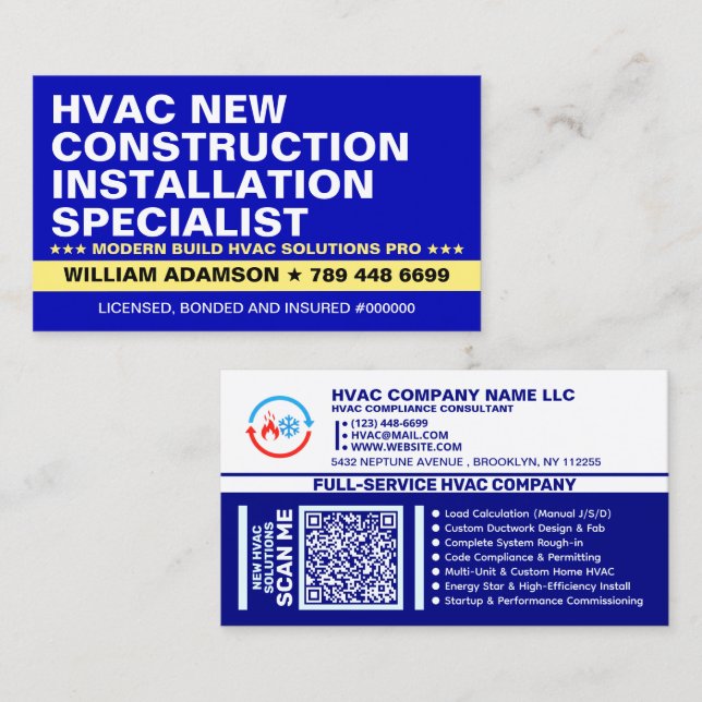 New Construction Installation Services | HVAC Business Card (Front/Back)