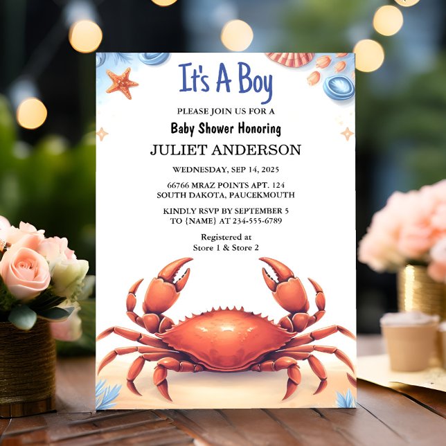 New Cool Beach Ocean Catch Red Crab Baby Shower Invitation (Creator Uploaded)