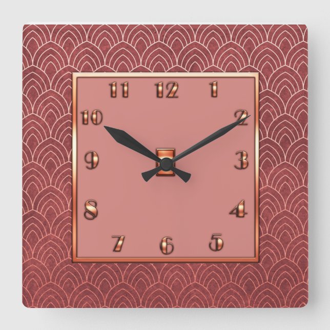New Copper Style Art Deco Square Wall Clock (Front)