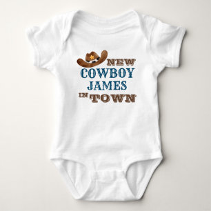 New cowboy in town personalized name baby bodysuit