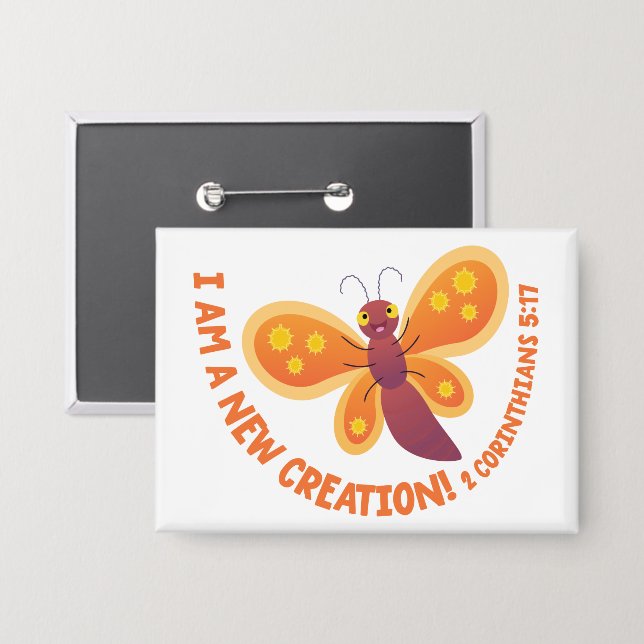 New creation cute butterfly cartoon bible verse button (Front/Back)