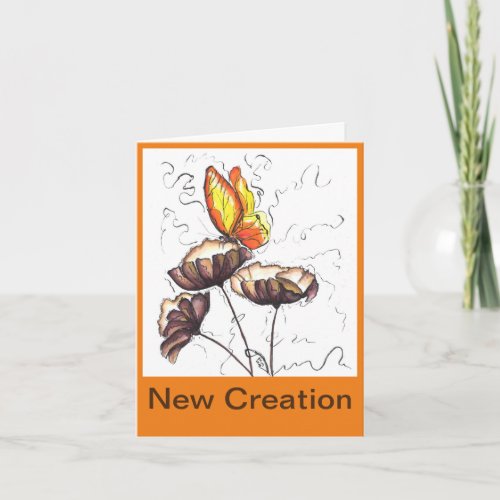 New Creation Orange Butterfly on Brown flowers Note Card
