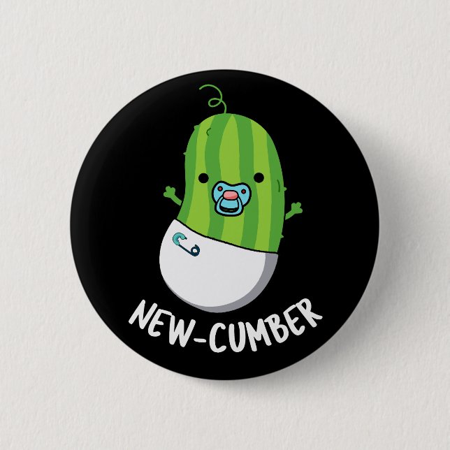 New-cumber Funny Veggie Cucumber Pun Dark BG Button (Front)