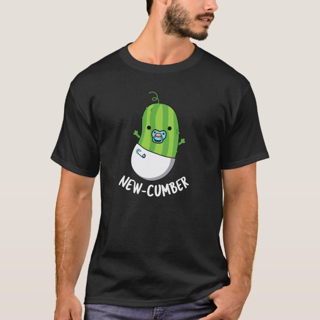 New-cumber Funny Veggie Cucumber Pun Dark BG T-Shirt (Front)