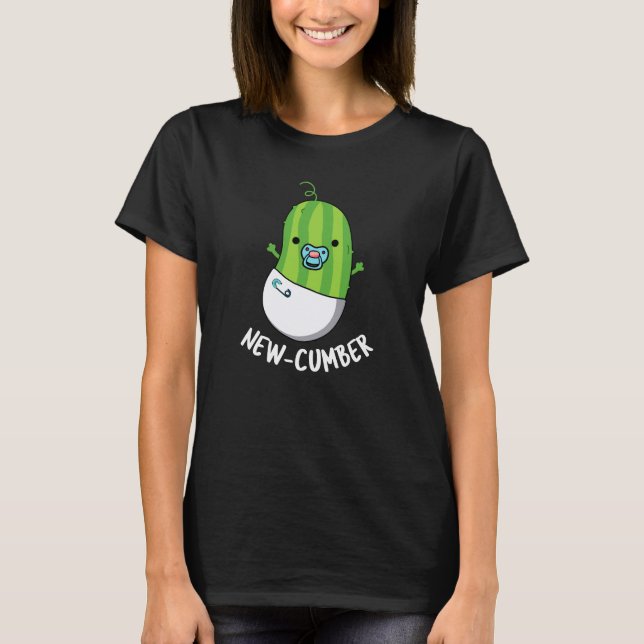 New-cumber Funny Veggie Cucumber Pun Dark BG T-Shirt (Front)