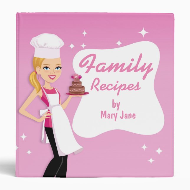 New Custom Unique Hot Pink Family Recipe Album 3 Ring Binder (Front)