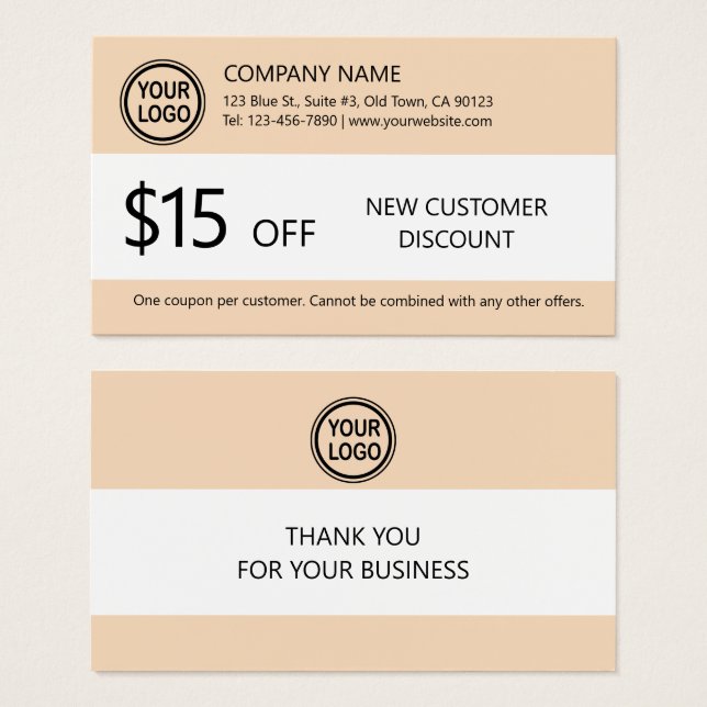 New Customer Discount Coupon Card (Front & Back)