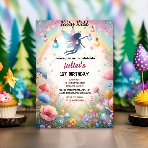 new cute Floral Pink girl fairy first 1st birthday Invitation