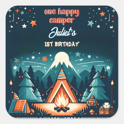 New Cute Nature Boys One Happy Camper 1st Birthday Square Sticker