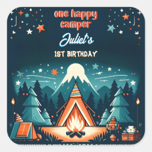 New Cute Nature Boys One Happy Camper 1st Birthday Square Sticker