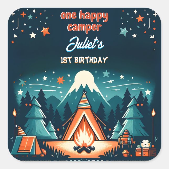 New Cute Nature Boys One Happy Camper 1st Birthday Square Sticker (Front)
