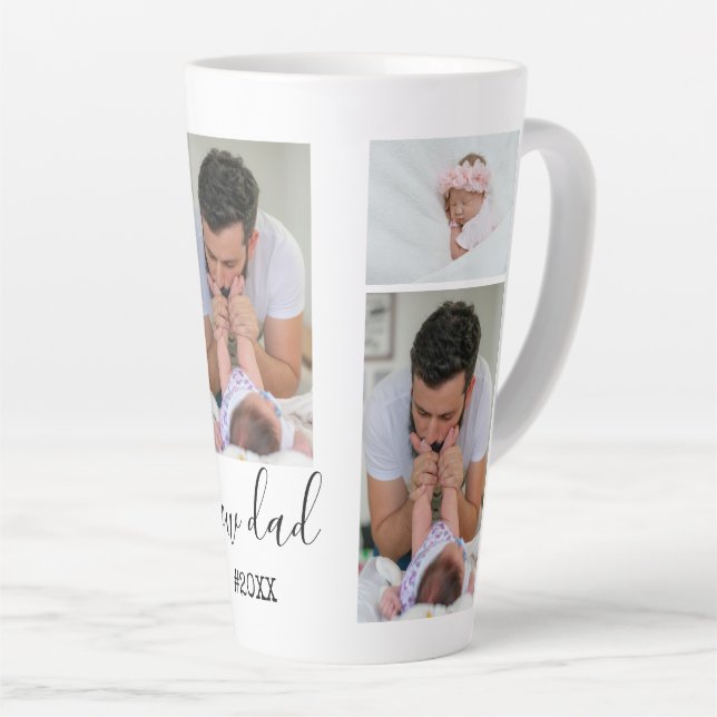 New Dad 5 Photo Collage Personalized Latte Mug (Right Angle)