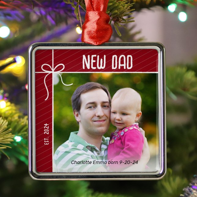 New Dad and Baby First Christmas Photo Metal Ornament (Creator Uploaded)