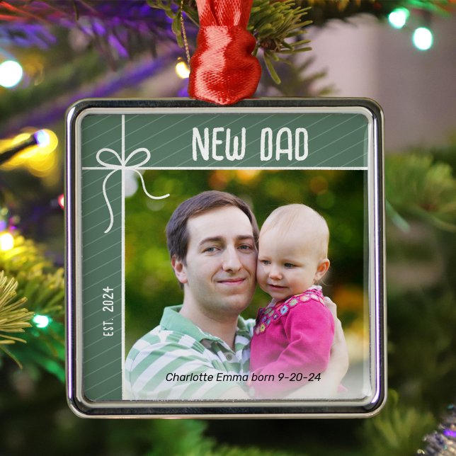 New Dad and Baby First Christmas Photo Metal Ornament (Creator Uploaded)