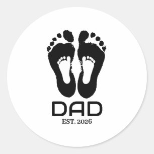 New Dad Baby Footprints Established Date Classic Round Sticker