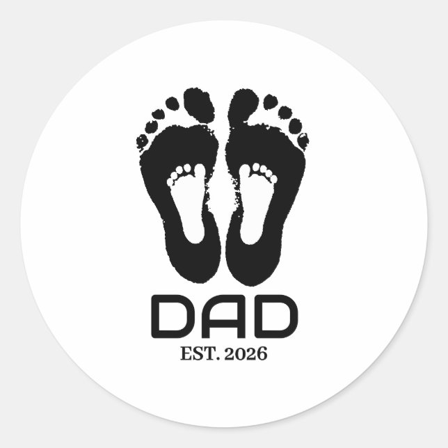 New Dad Baby Footprints Established Date  Classic Round Sticker (Front)