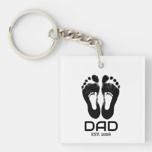 New Dad Baby Footprints Established Date Keychain