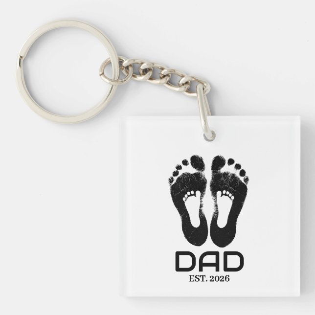 New Dad Baby Footprints Established Date  Keychain (Front)