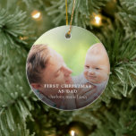New Dad Babys First Christmas Photo Ceramic Ornament<br><div class="desc">This will be the perfect christmas keepsake to remember his first christmas as a new dad.  This 2 sided ornament can be customized with a photo and any text of your choice.  Visit my family christmas ornament collection to view all options for new dad Christmas ornaments. #newdad #babysfirstchristmas #firstchristmasasdad</div>