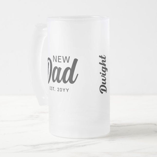 New Dad Black Script Personalized Frosted Glass Beer Mug (Front Left)