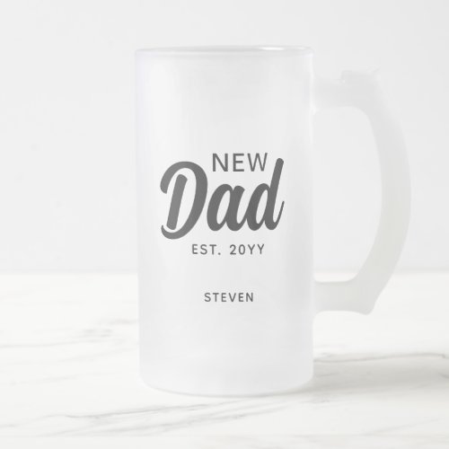 New Dad Established Custom Year Personalized Frosted Glass Beer Mug