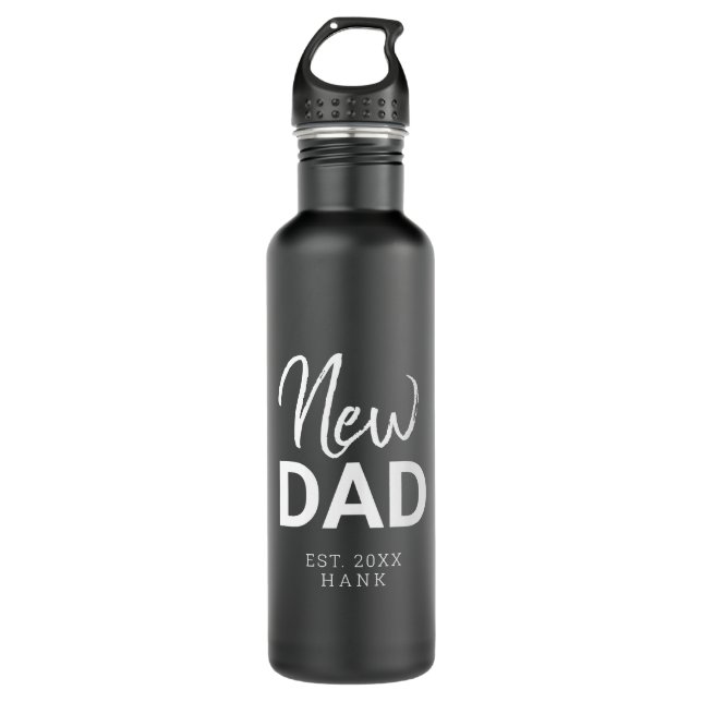New Dad Established Date Personalized Stainless Steel Water Bottle (Front)