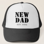 New Dad Established Year Black White Trucker Hat<br><div class="desc">Give a dad to be this  New Dad Established Year Black White Trucker Hat.   It has a bold white typography design with "new dad" and established year. Click personalize template option and follow the prompt</div>