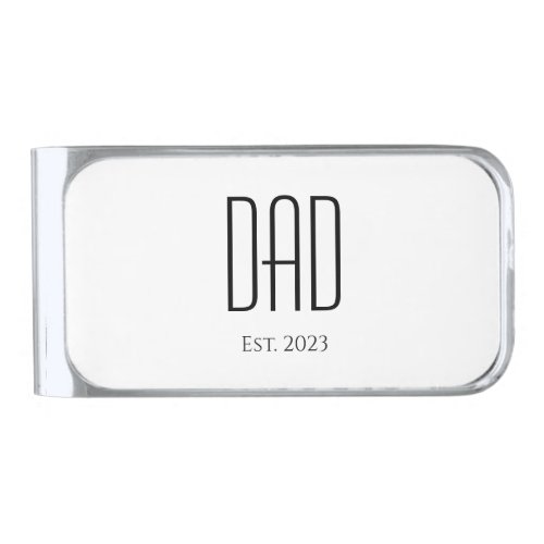 New Dad Fathers Day Simple Black White  Silver Finish Money Clip