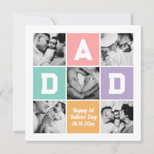 New Dad First Fathers Day Family Photo Grid Holiday Card