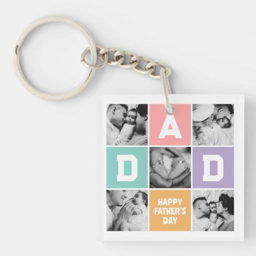 New Dad First Fathers Day Family Photo Grid Keychain