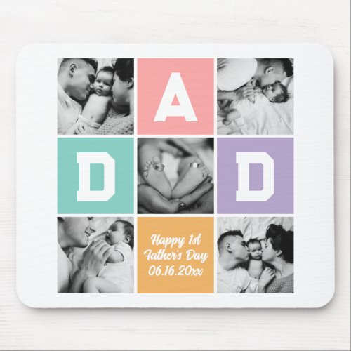 New Dad First Fathers Day Family Photo Grid Mouse Pad