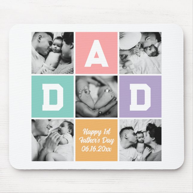 New Dad First Father's Day Family Photo Grid Mouse Pad (Front)