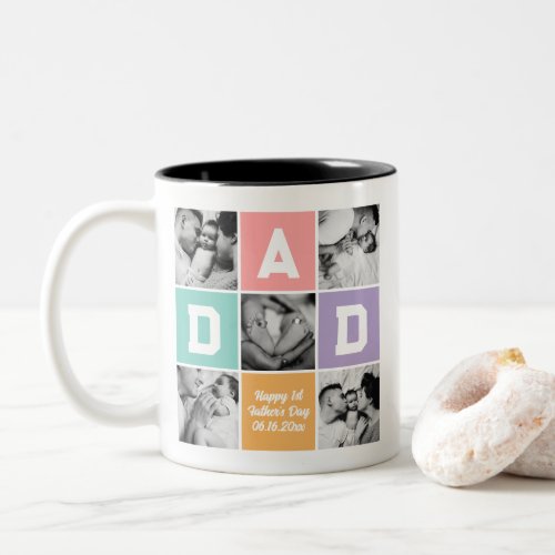 New Dad First Fathers Day Family Photo Grid Two_Tone Coffee Mug