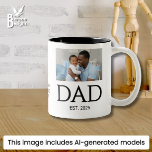 New DAD Gift Custom Text Photo DAD Established Two-Tone Coffee Mug