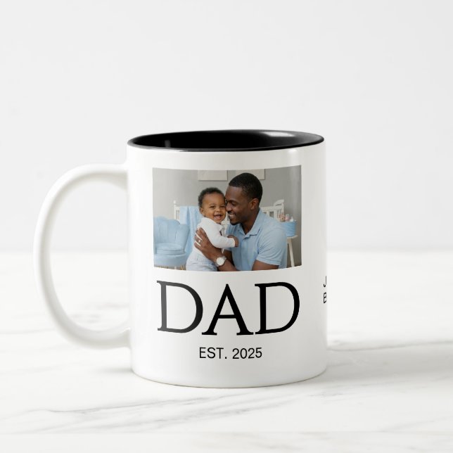 New DAD Gift Custom Text Photo DAD Established Two-Tone Coffee Mug (Left)