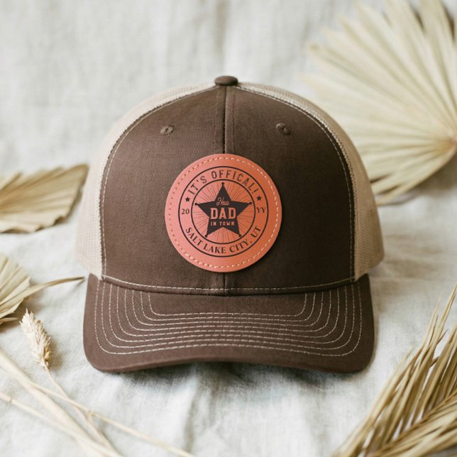 New Dad in Town Official Dad Sherif Star Badge Leather Patch Hat (New Dad in Town Official Dad Sherif Star Badge Leather Patch Hat)