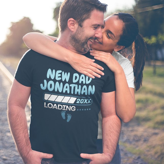 New Dad Loading Funny Custom Name Year T-Shirt (New Dad Loading Funny Custom Name Year T-Shirt)