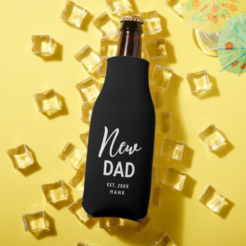 New Dad Modern Black Established Personalized Bottle Cooler