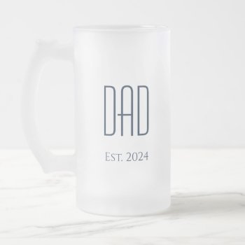 New Dad Modern Father Navy Blue Typography  Frosted Glass Beer Mug by Indiamoss at Zazzle