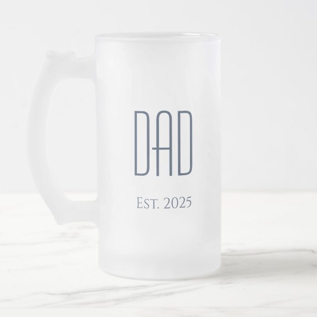 New Dad Modern Father Navy Blue Typography  Frosted Glass Beer Mug (Left)