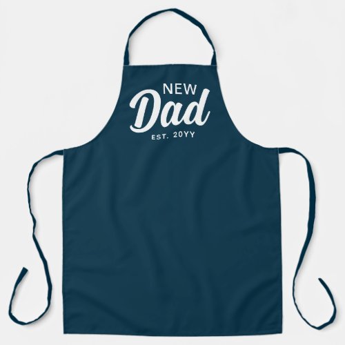 New Dad Navy Blue And White Script Custom Chef Apron