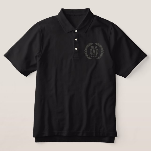New Dad Personalize YEAR Laurels Embroidery Embroidered Polo Shirt (Design Front)