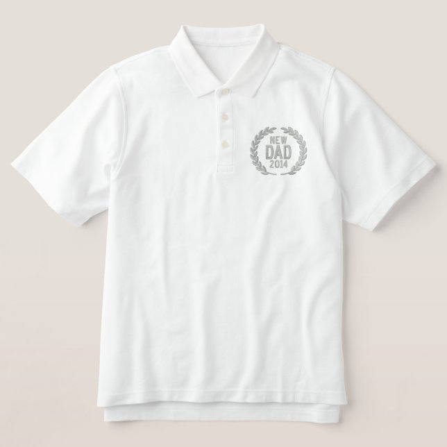 New Dad Personalize YEAR Laurels Embroidery Embroidered Polo Shirt (Design Front)