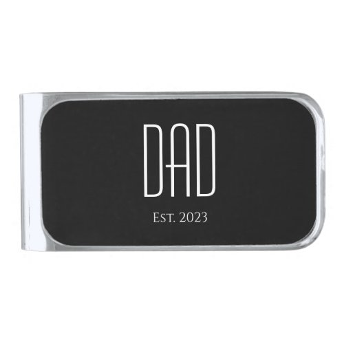 New Dad Simple Fathers Day Black White  Silver Finish Money Clip