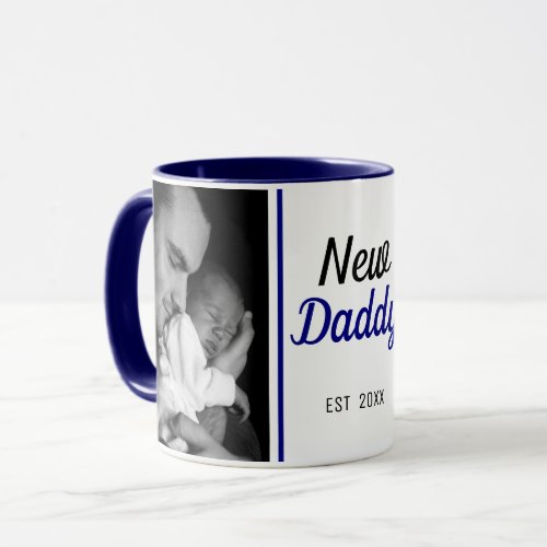New Daddy 2 Photo Collage Blue Mug