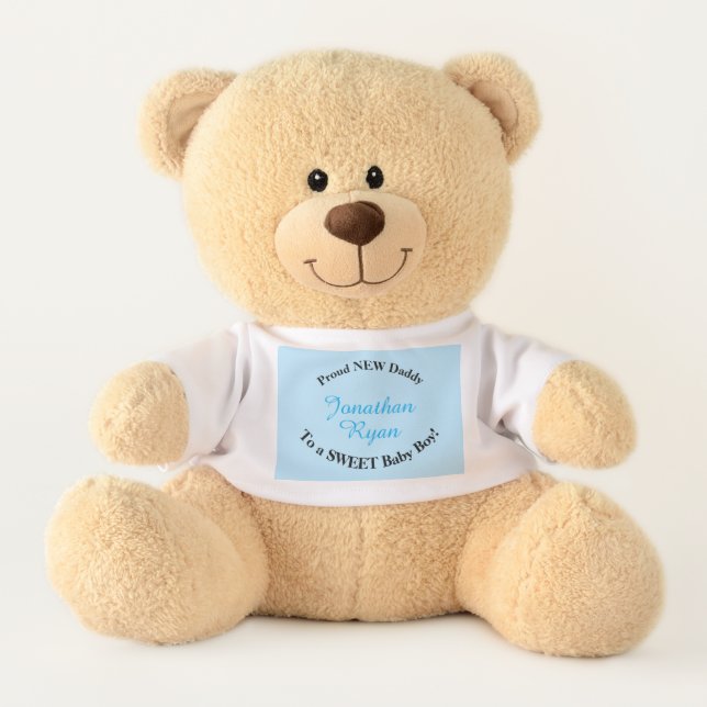 New Daddy Baby Boy Blue Name Teddy Bear (Front)