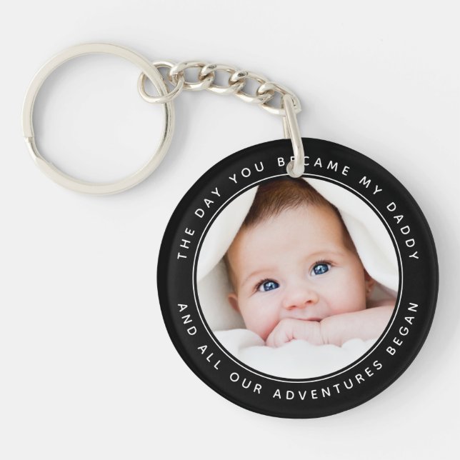 New Daddy Baby Photo Keepsake  Keychain (Front)